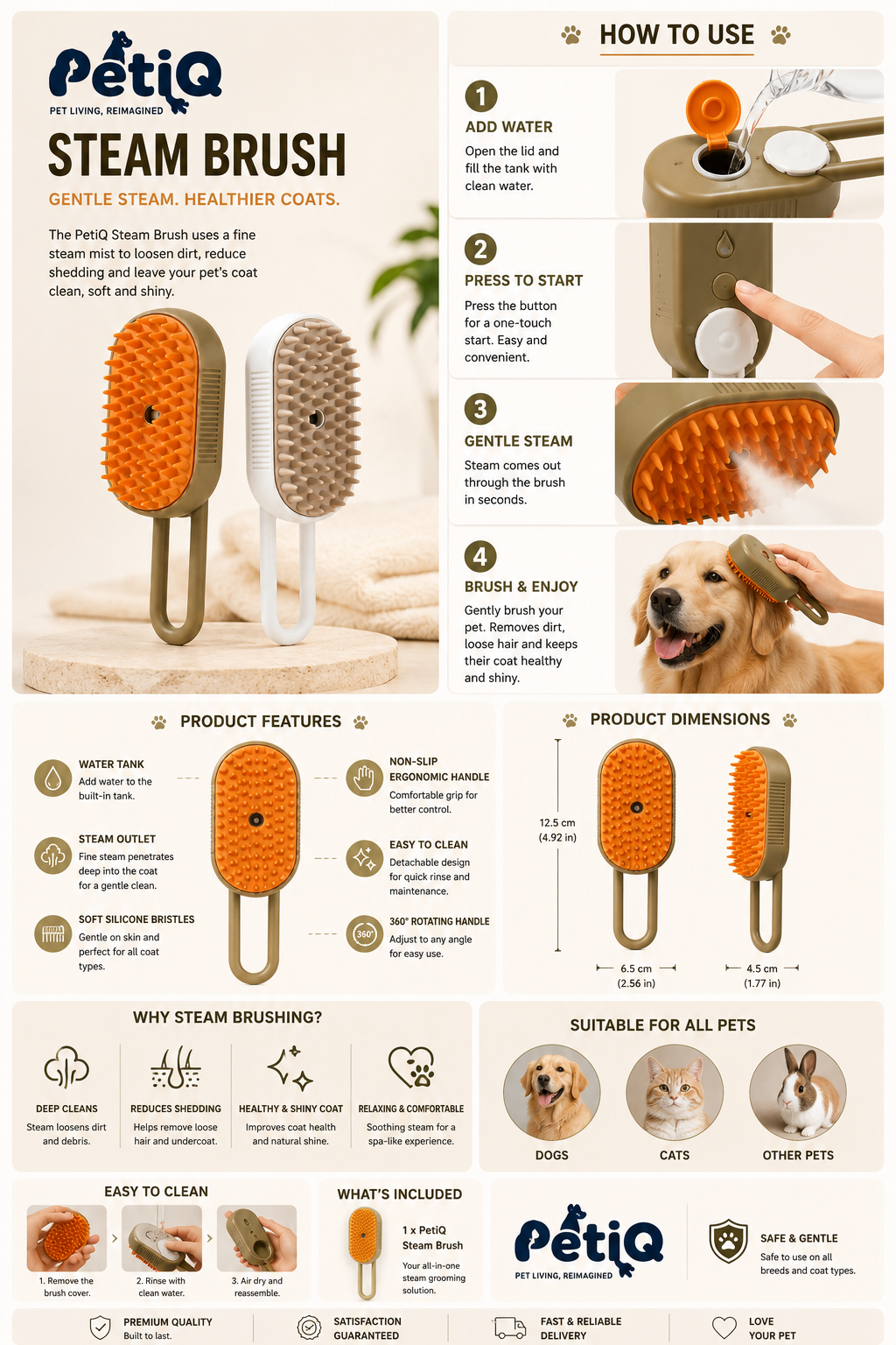 PetiQ FurSpa™ Steam Grooming Brush